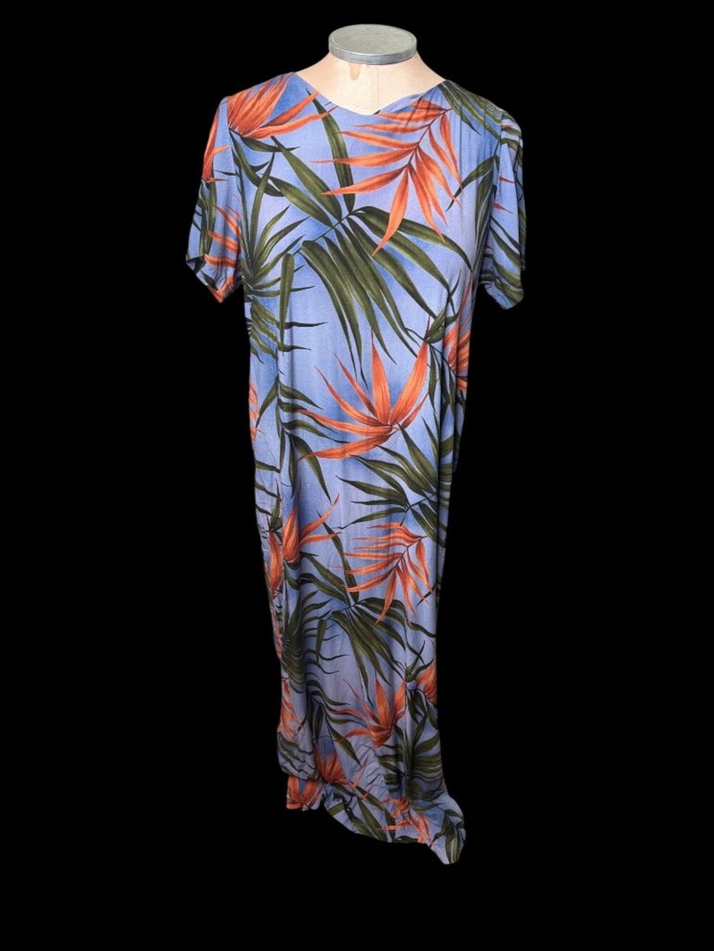 Vintage Blue Hawaiian Islands Maxi Dress Tropical Bird Of Paradise M Read Resort